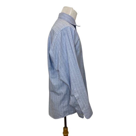 Manhattan Men's Blue and White Striped Long Sleeve Button Down Shirt Sz 32-33 - Picture 3 of 9